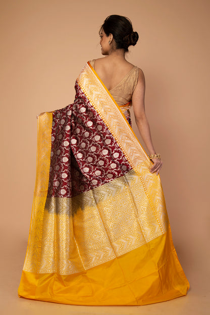 Banarasi Silk Jaal Brown Saree