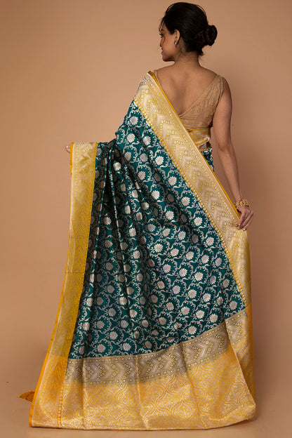 Banarasi Silk Jaal Bottle Green Saree