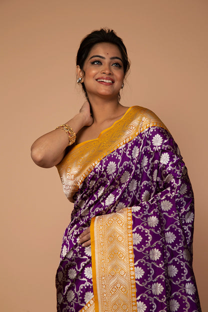 Banarasi Silk Jaal Purple Saree