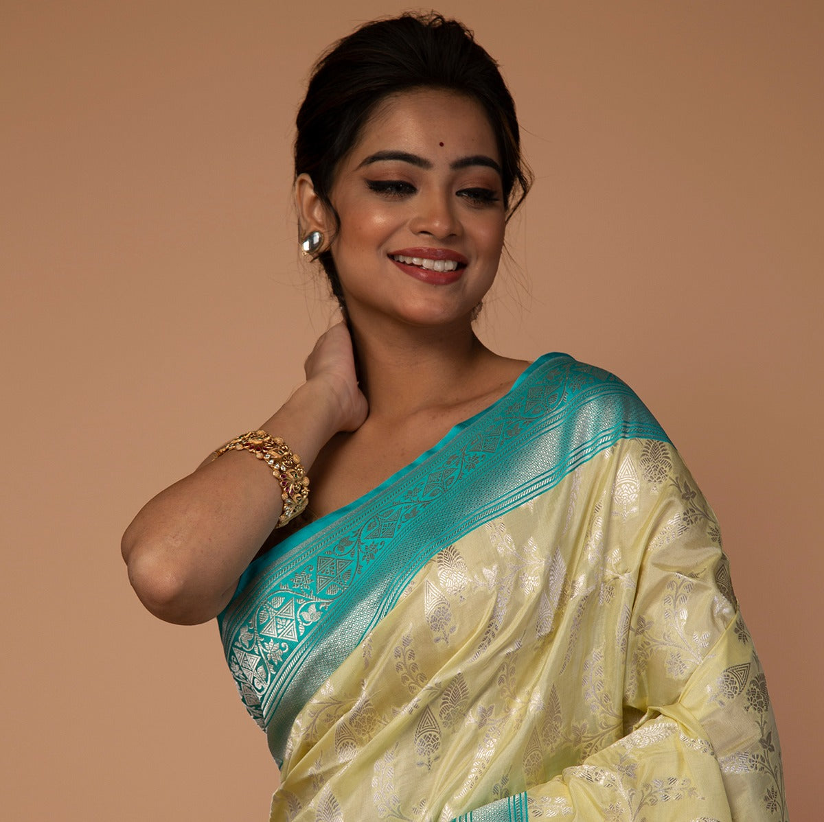 Banarasi Silk Jaal Pale Yellow Saree