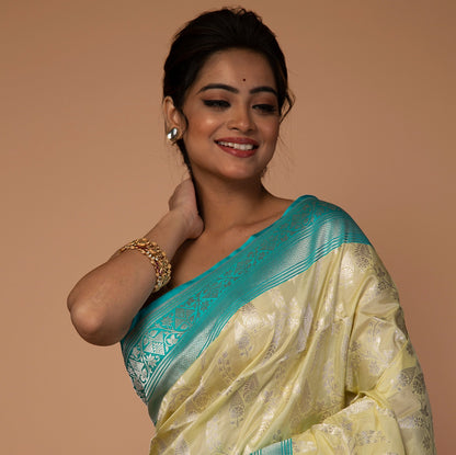 Banarasi Silk Jaal Pale Yellow Saree