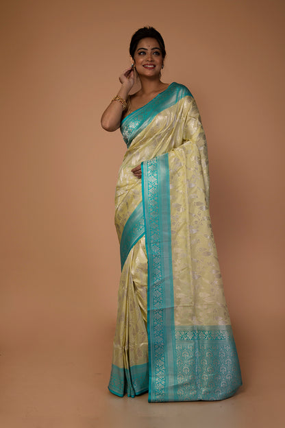 Banarasi Silk Jaal Pale Yellow Saree