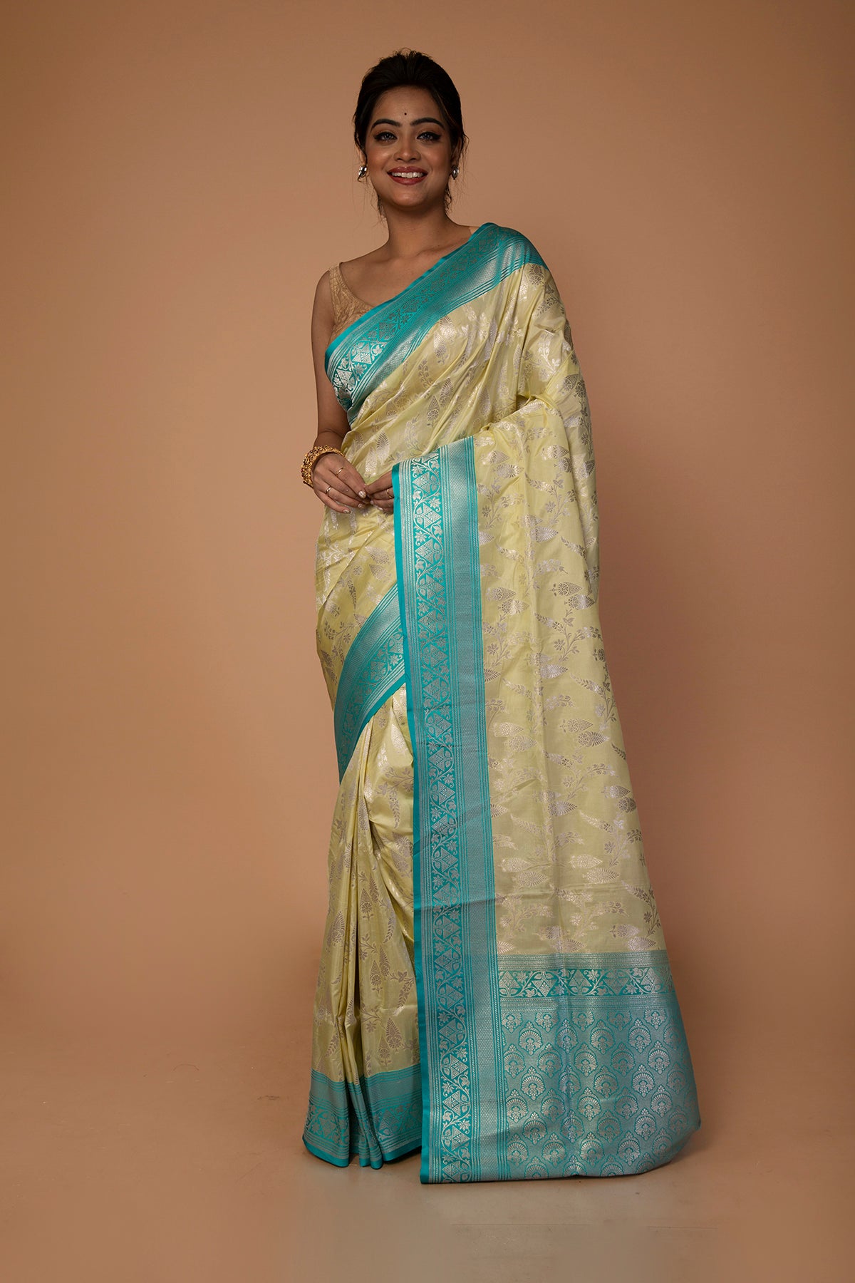 Banarasi Silk Jaal Pale Yellow Saree