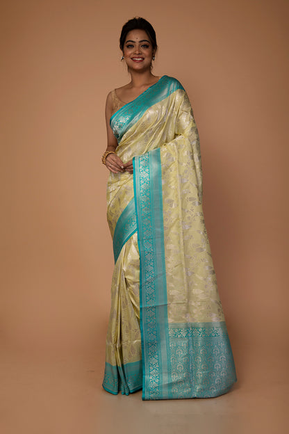 Banarasi Silk Jaal Pale Yellow Saree