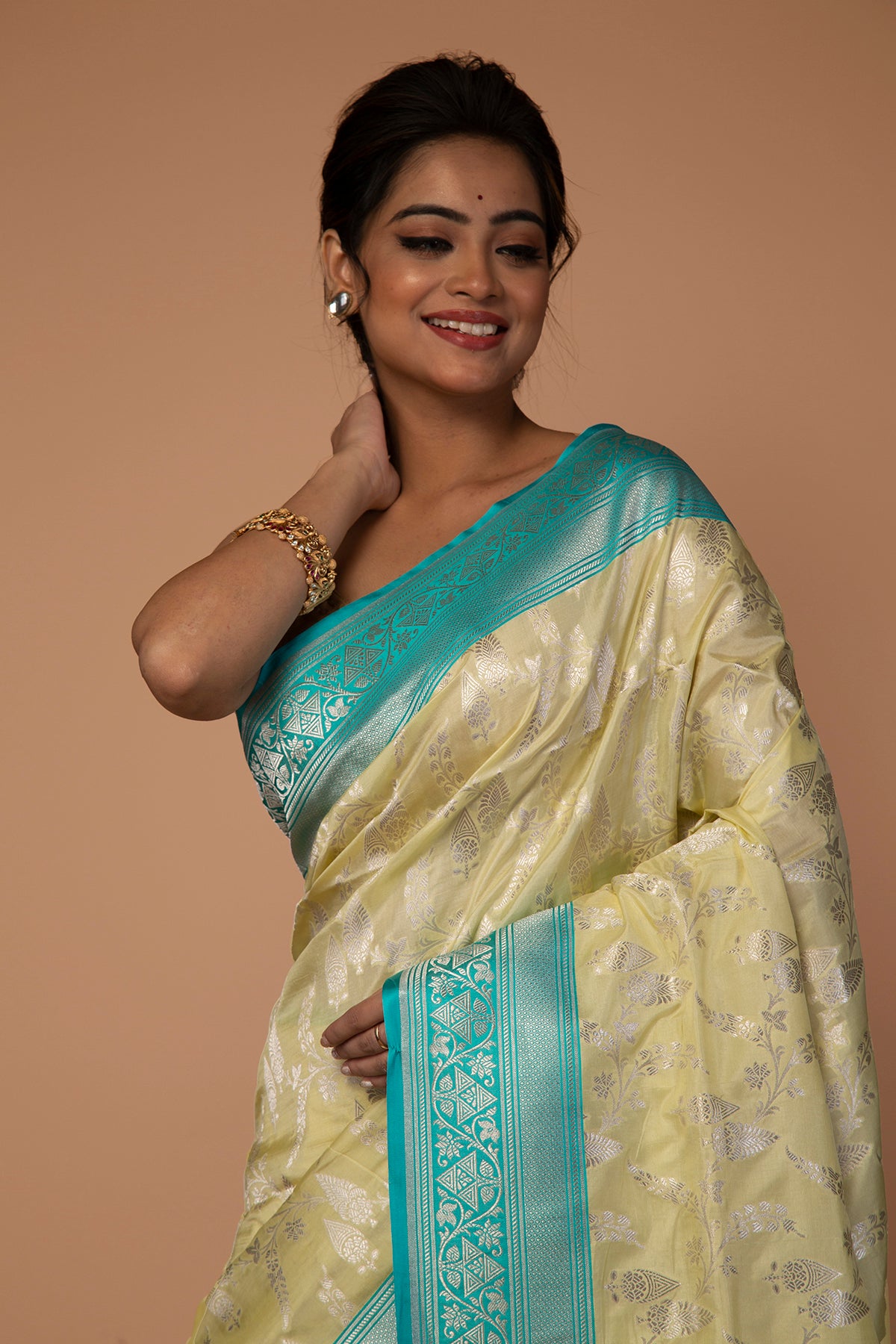 Banarasi Silk Jaal Pale Yellow Saree