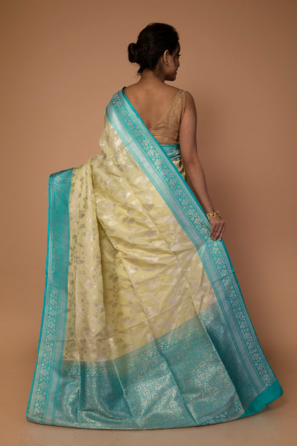 Banarasi Silk Jaal Pale Yellow Saree