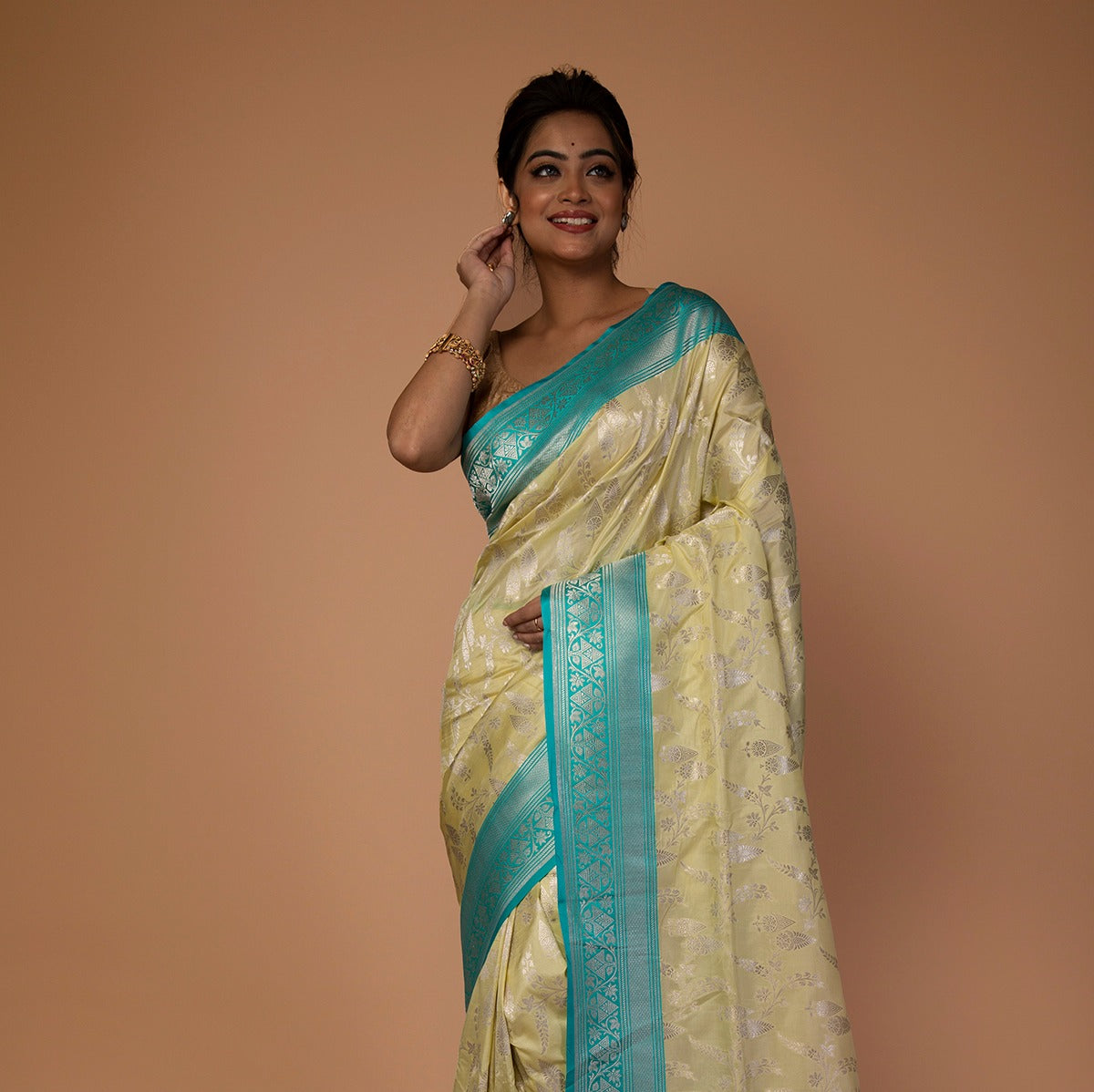 Banarasi Silk Jaal Pale Yellow Saree