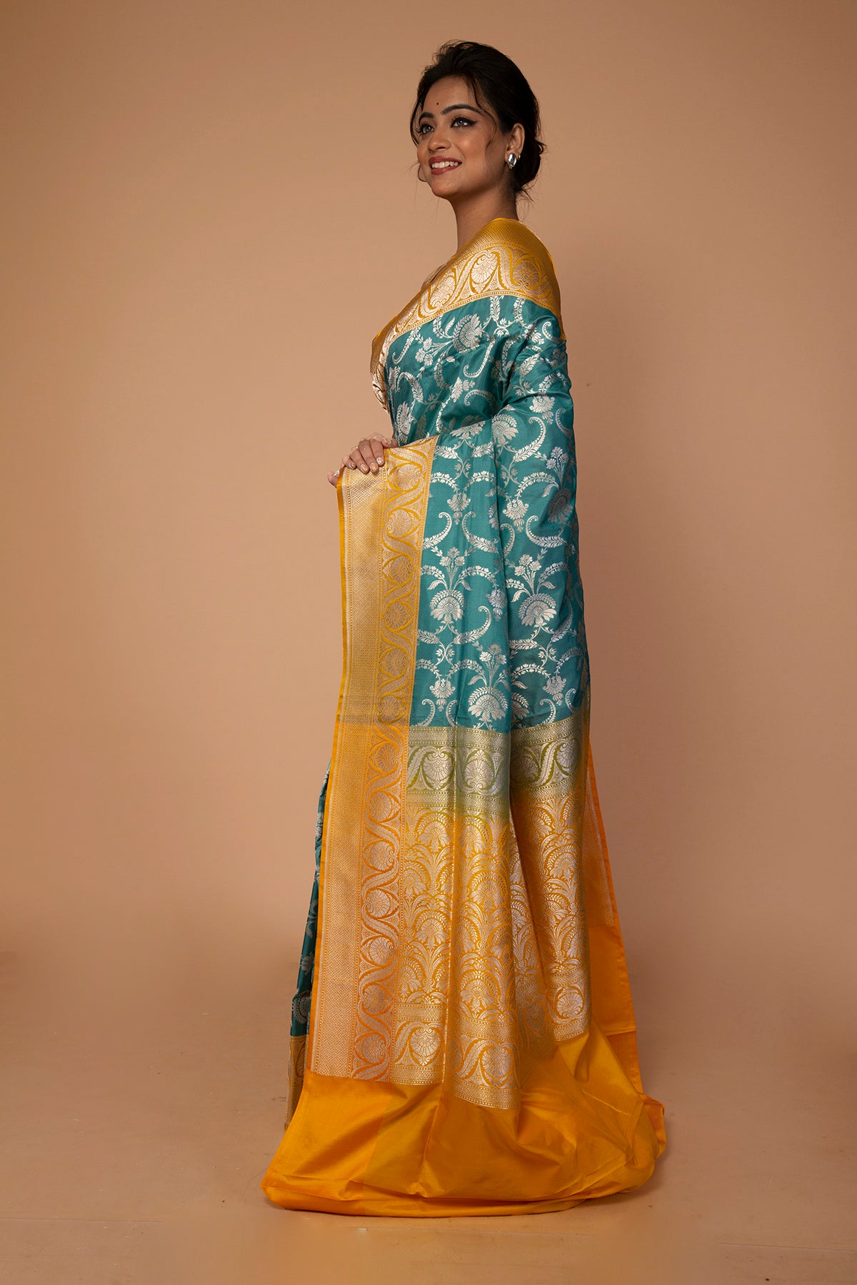 Banarasi Silk Jaal Teal Blue Saree