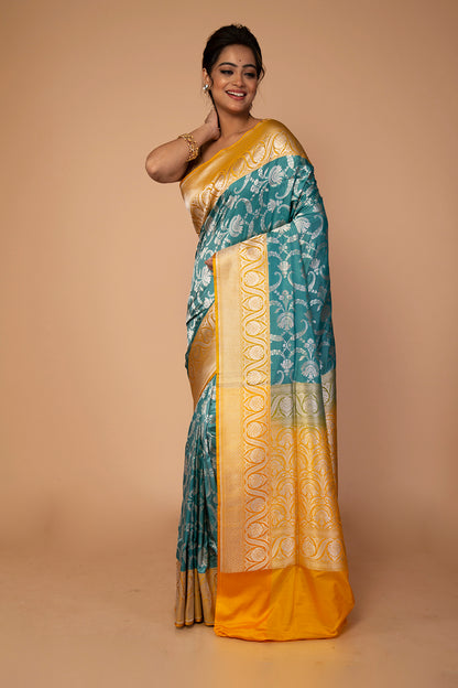 Banarasi Silk Jaal Teal Blue Saree