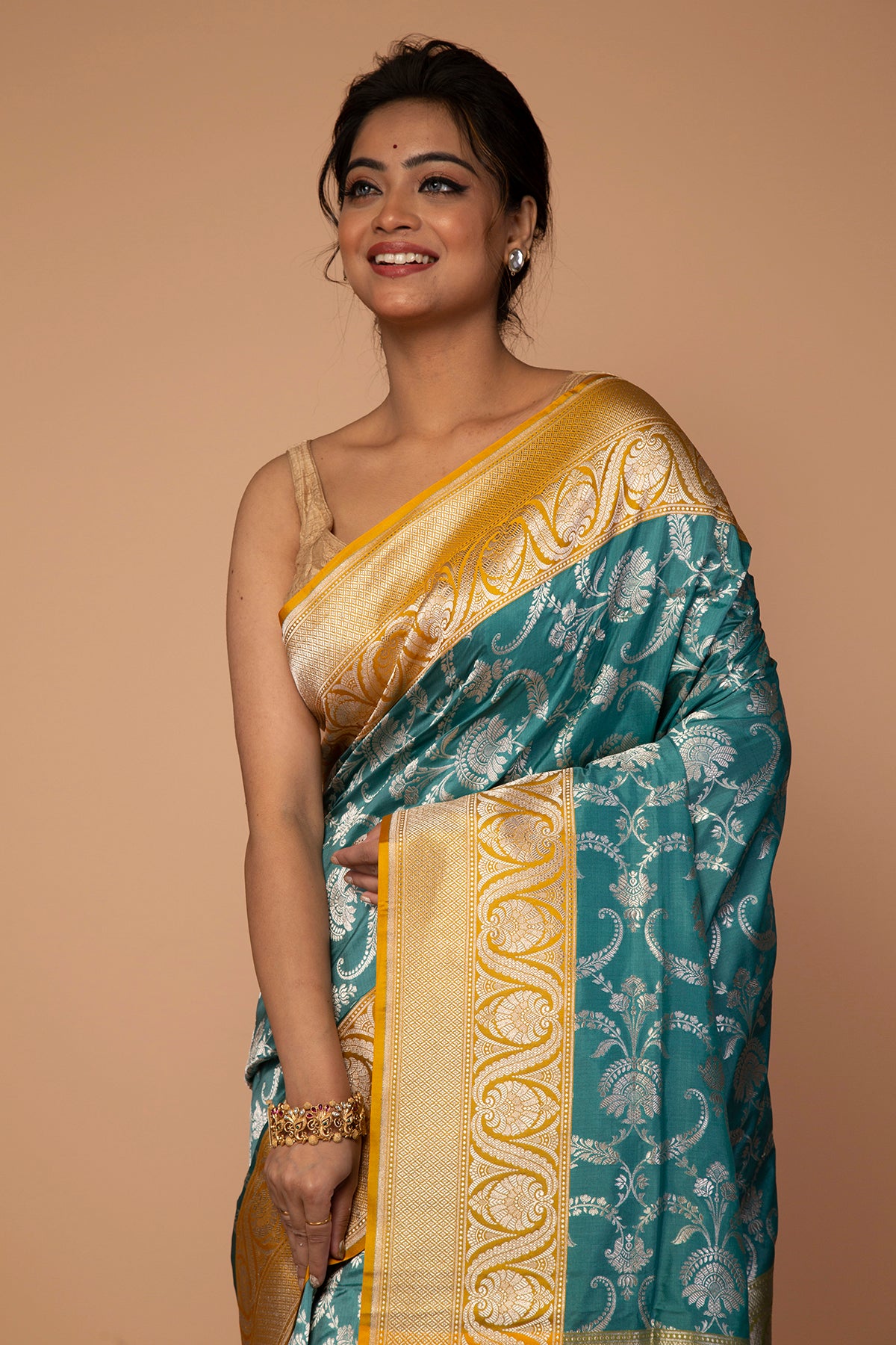Banarasi Silk Jaal Teal Blue Saree