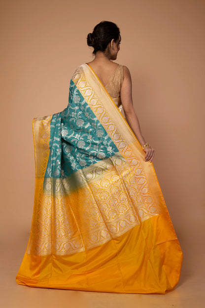 Banarasi Silk Jaal Teal Blue Saree