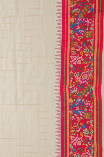 Soft Silk Checks Cream Saree