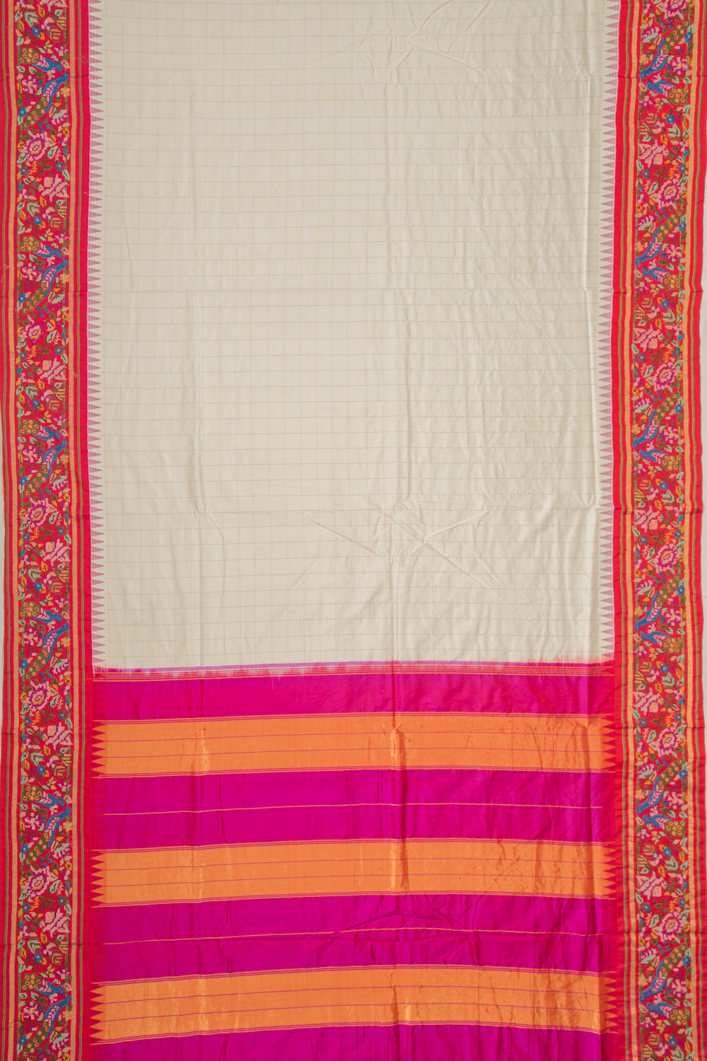 Soft Silk Checks Cream Saree