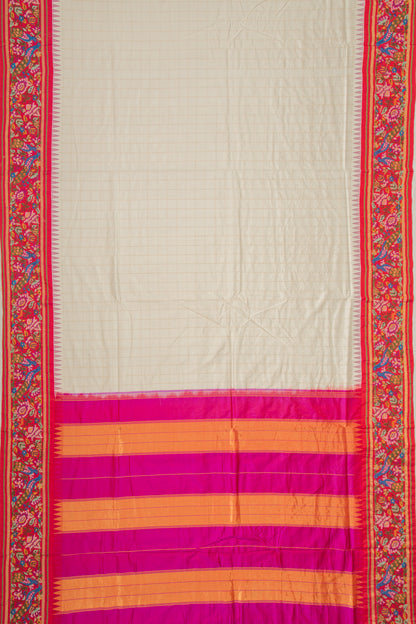 Soft Silk Checks Cream Saree