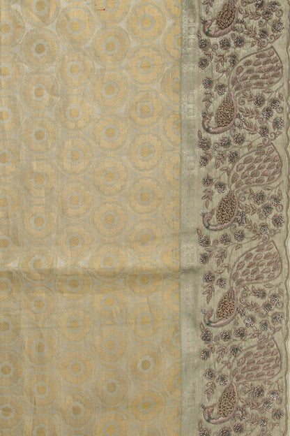 Kanchipuram Silk Tissue Embroidered Grey Saree