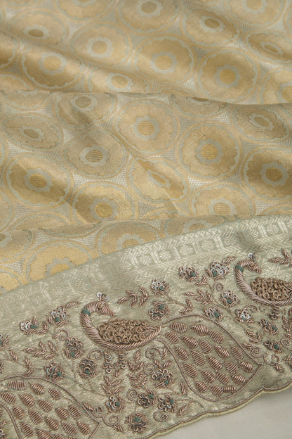 Kanchipuram Silk Tissue Embroidered Grey Saree