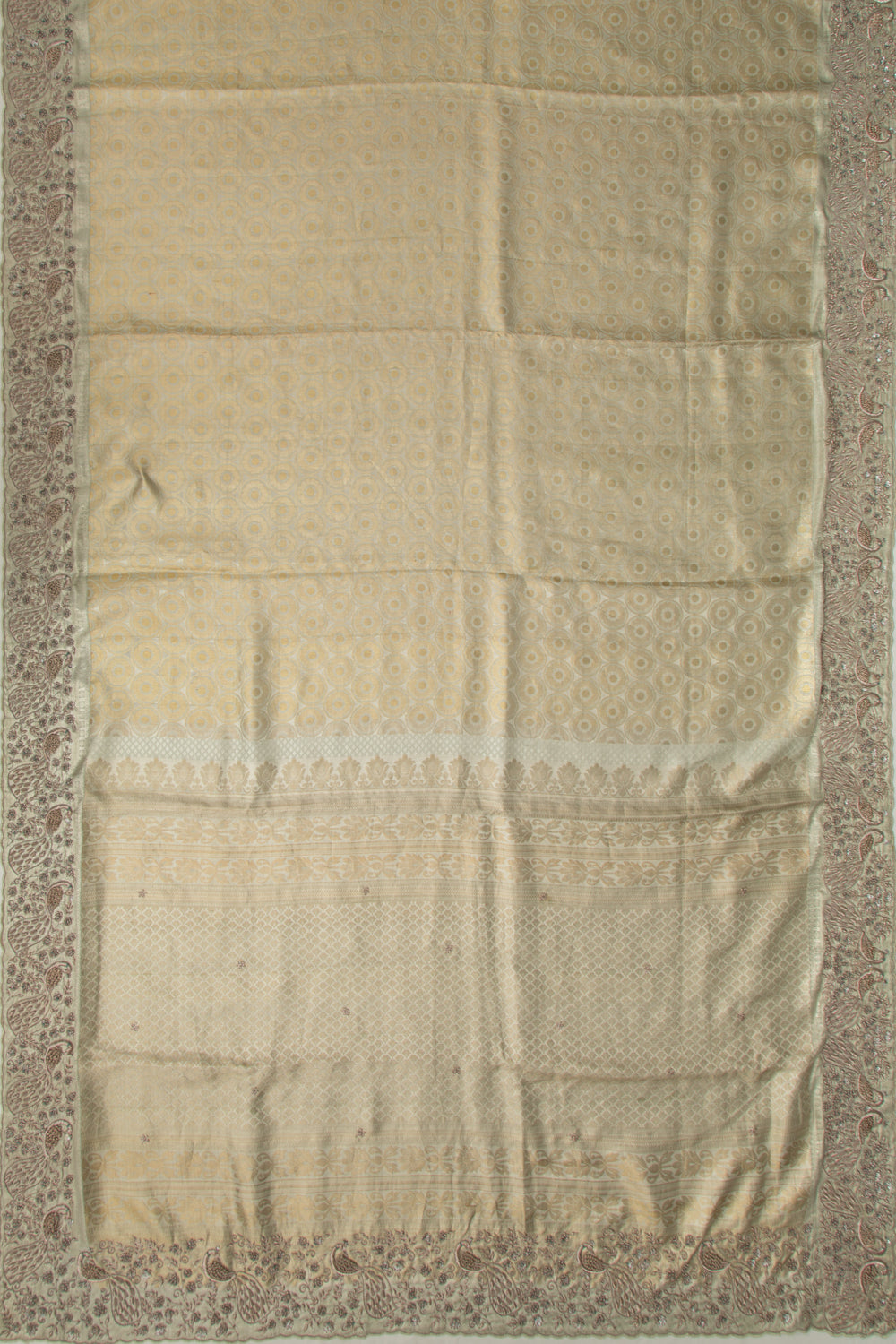 Kanchipuram Silk Tissue Embroidered Grey Saree