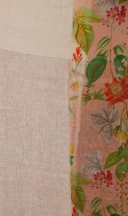Chanderi Silk Floral Printed Cream Saree