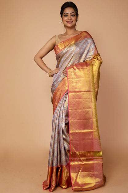 Kanchipuram Silk Tissue Brocade Pastel Blue Saree