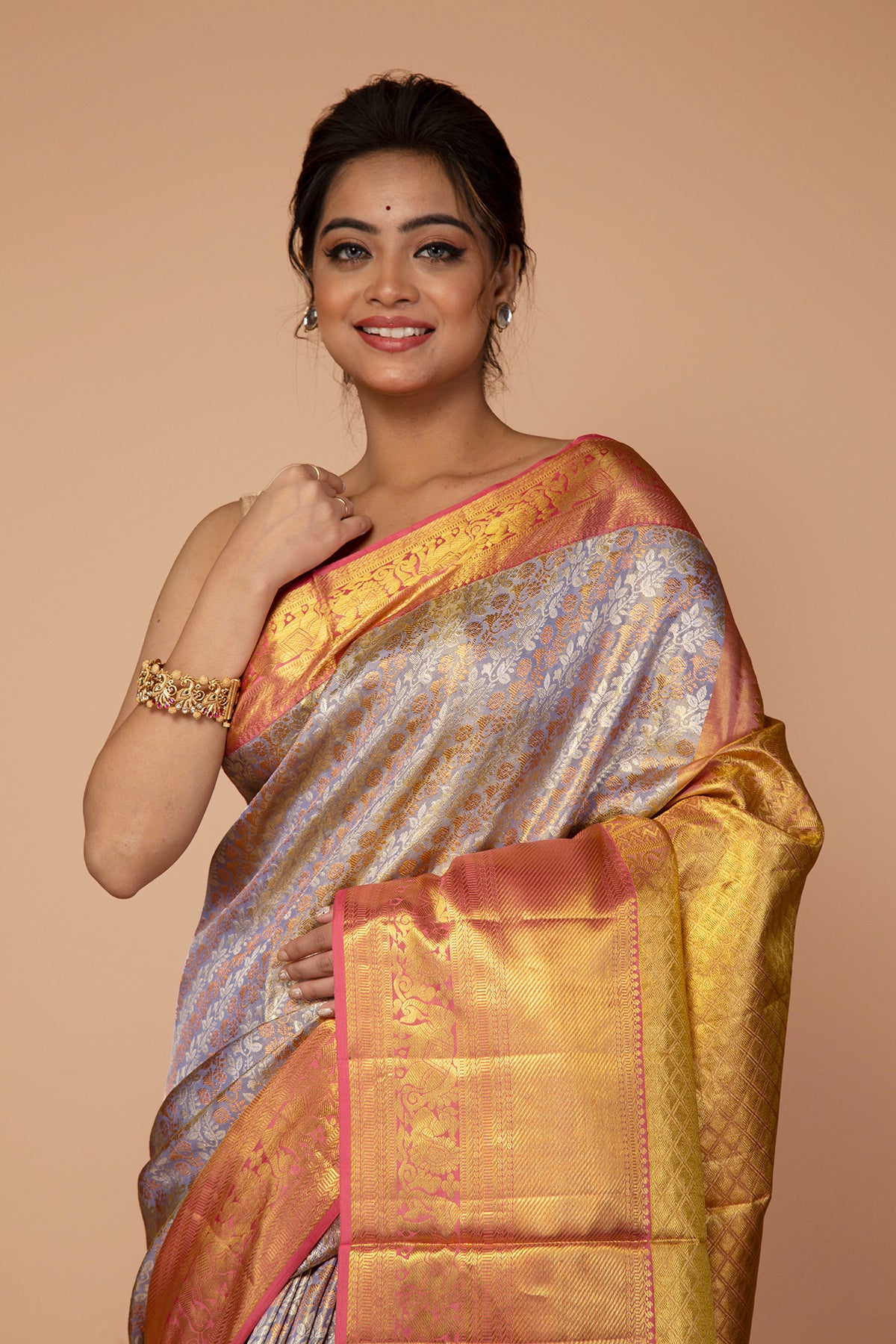 Kanchipuram Silk Tissue Brocade Pastel Blue Saree