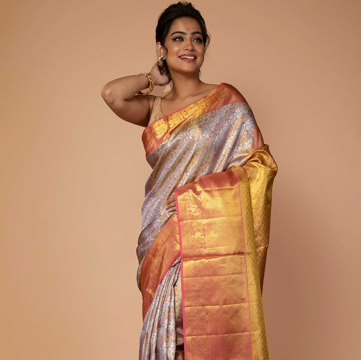 Kanchipuram Silk Tissue Brocade Pastel Blue Saree