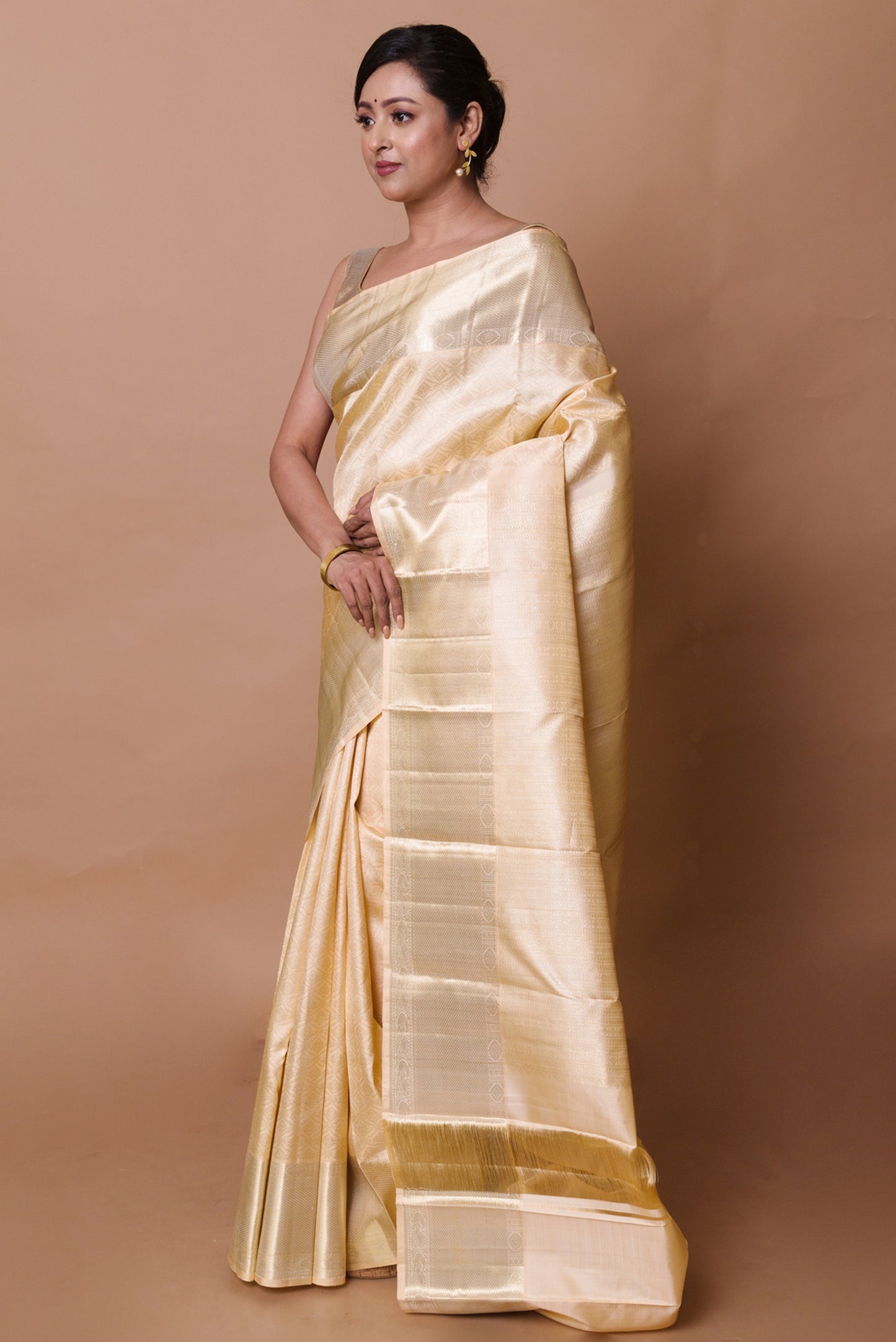 Kanchipuram Silk Brocade Cream Saree