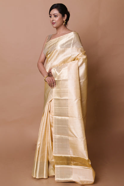 Kanchipuram Silk Brocade Cream Saree