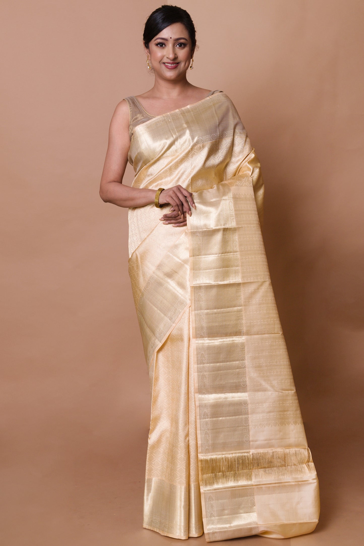 Kanchipuram Silk Brocade Cream Saree