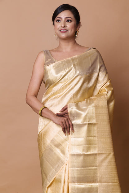 Kanchipuram Silk Brocade Cream Saree