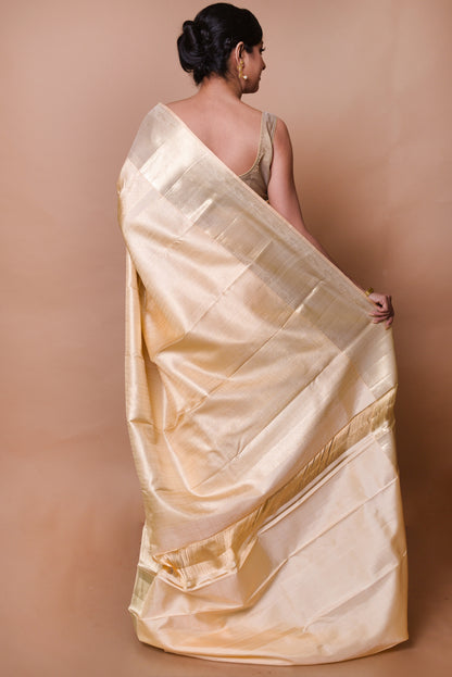 Kanchipuram Silk Brocade Cream Saree
