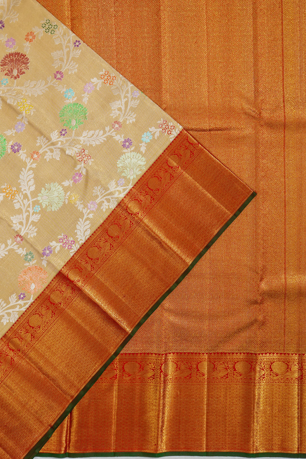 Kanchipuram Silk Tissue Jaal Gold Saree