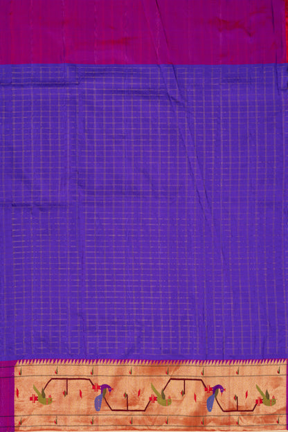 Paithani Silk Checks Violet Saree With Akruthi Border