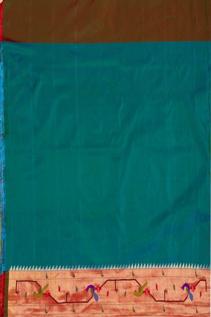 Paithani Silk Checks Teal Blue Saree With Akruthi Border