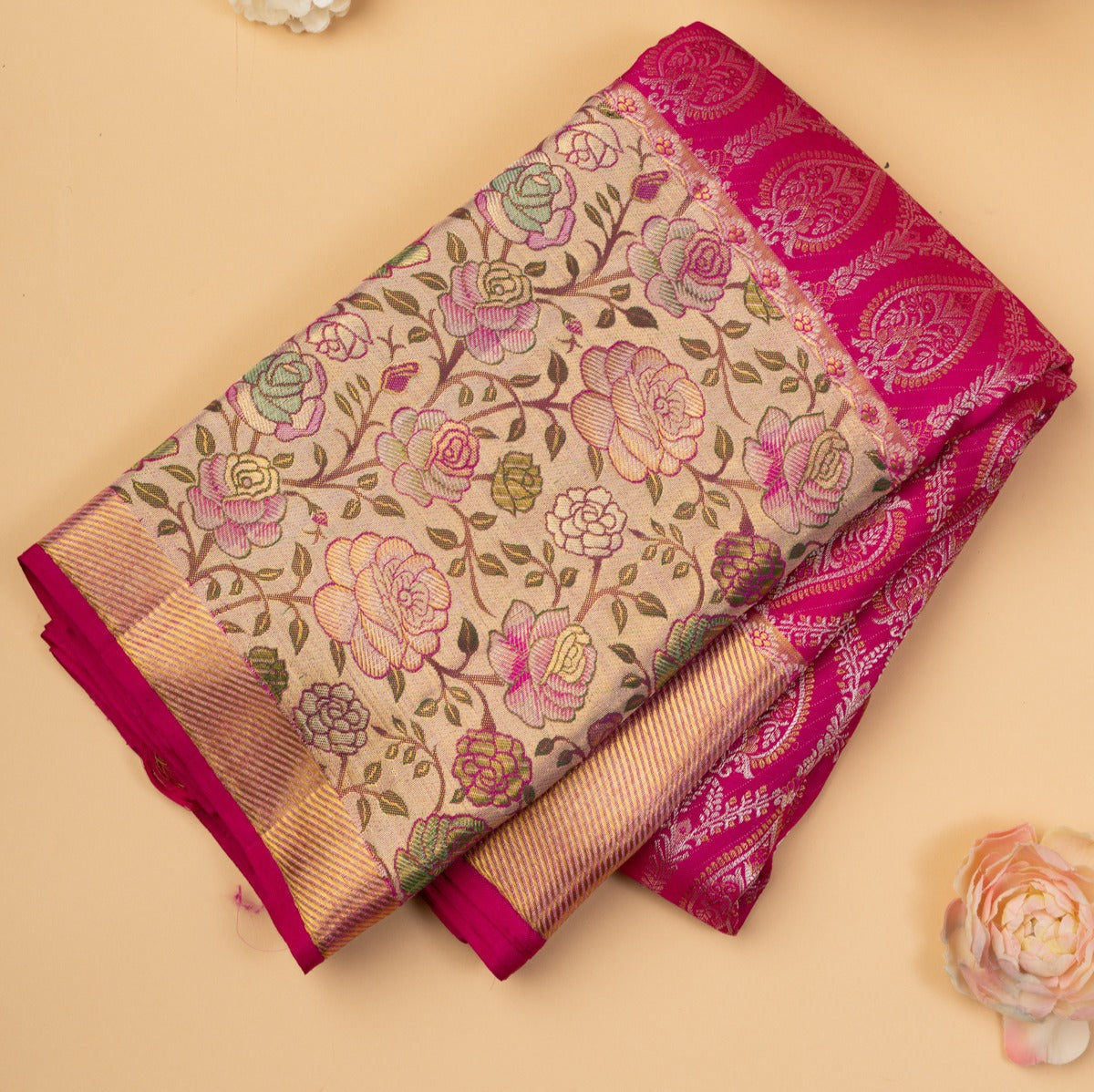 Kanchipuram Silk Brocade Pink Saree