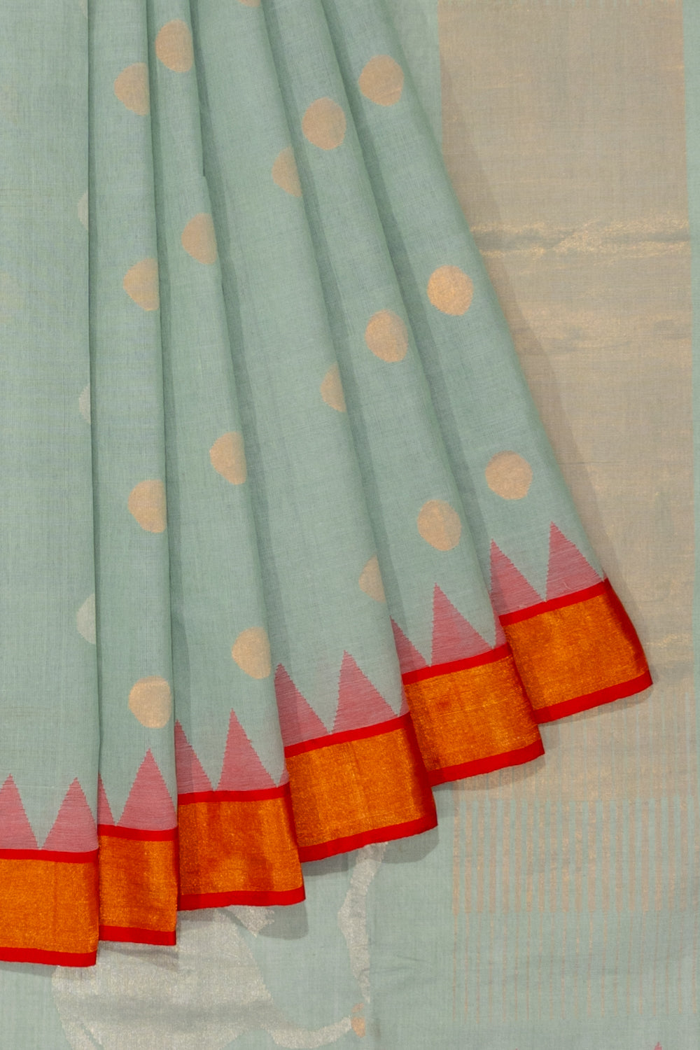 Ponduru Handspun Cotton Butta Pastel Green Saree