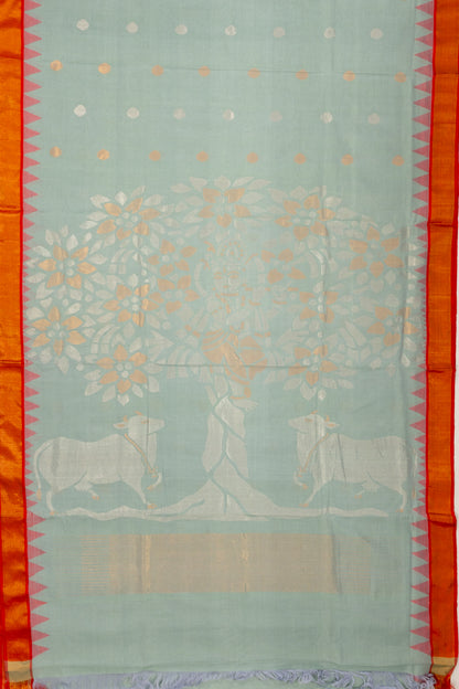 Ponduru Handspun Cotton Butta Pastel Green Saree