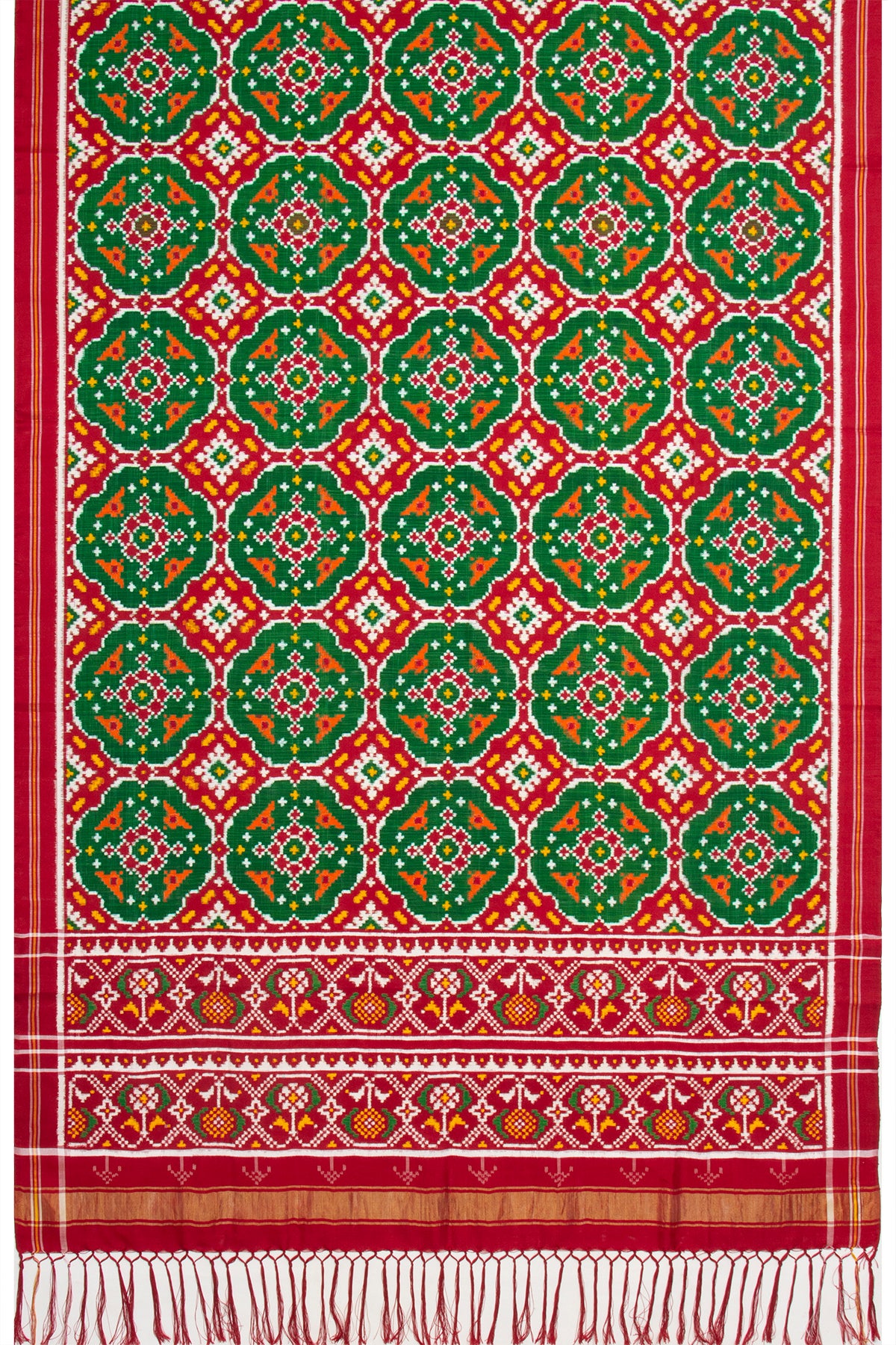 Patan Patola Silk Double Ikat Green And Red Dupatta