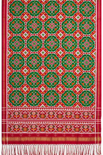 Patan Patola Silk Double Ikat Green And Red Dupatta