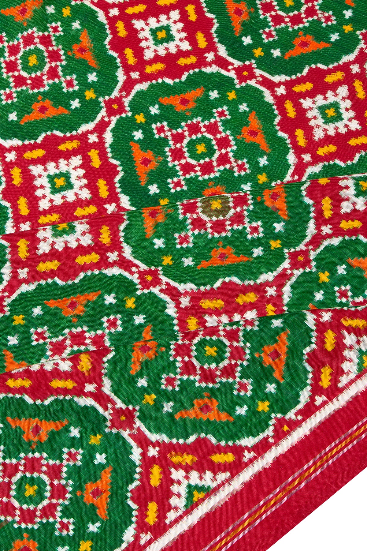 Patan Patola Silk Double Ikat Green And Red Dupatta