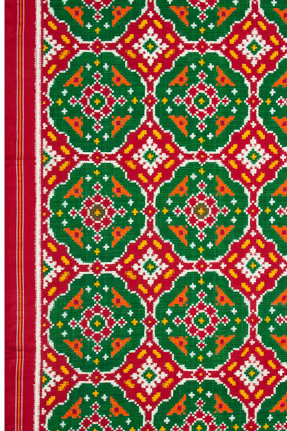 Patan Patola Silk Double Ikat Green And Red Dupatta