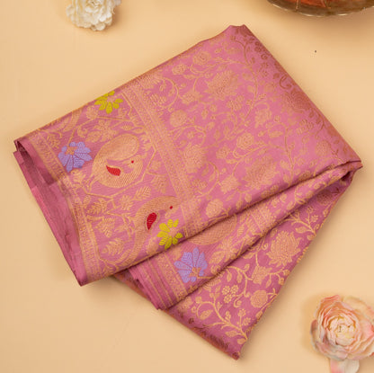 Kanchipuram Silk Brocade Bright Pink Saree