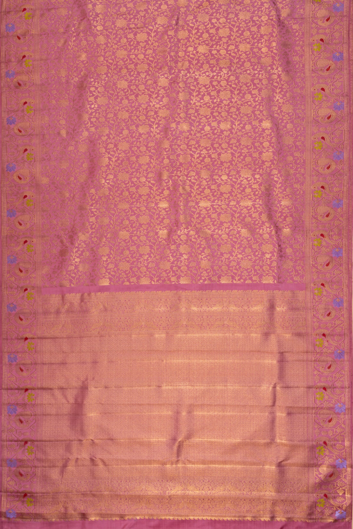 Kanchipuram Silk Brocade Bright Pink Saree