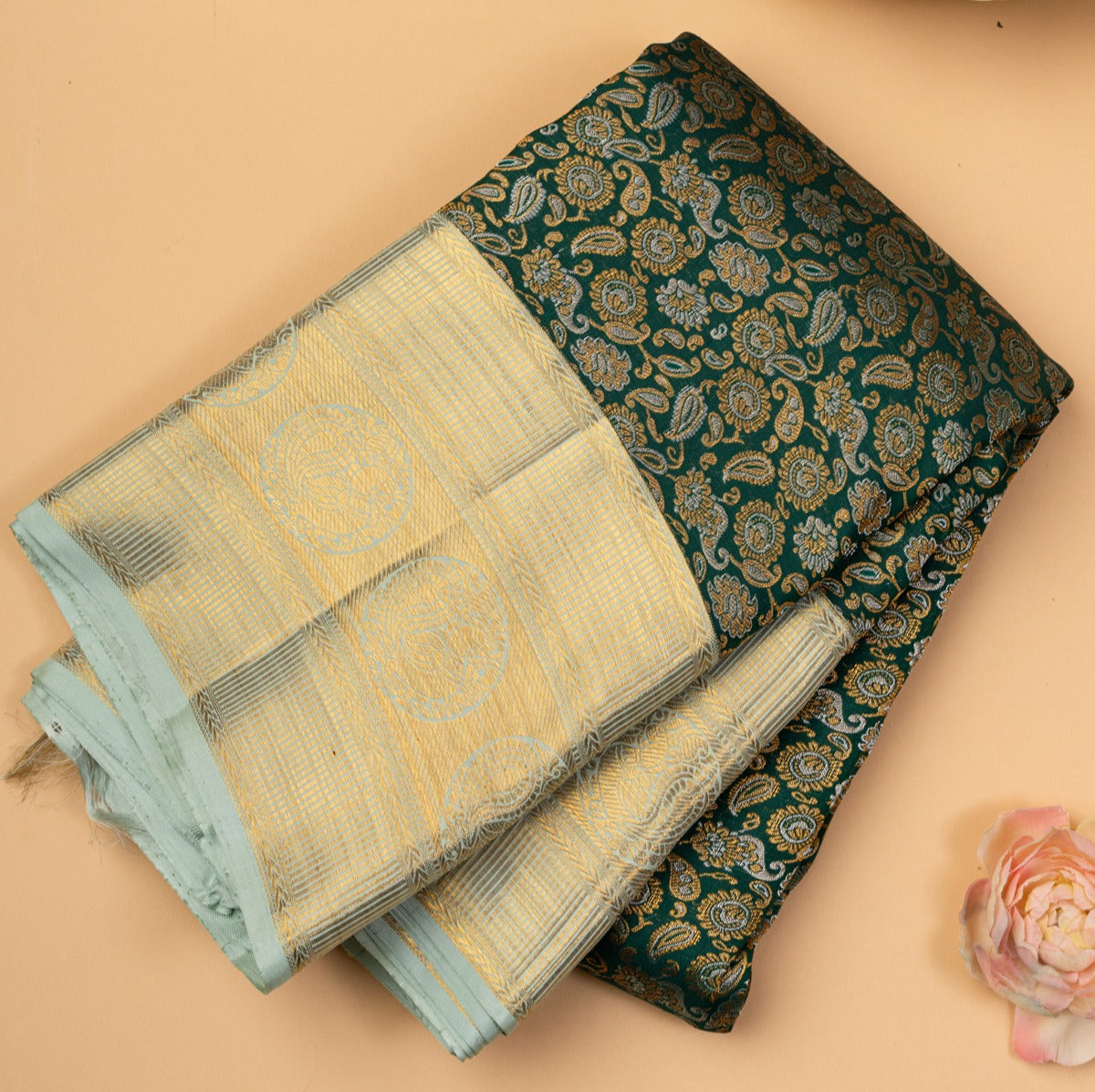 Kanchipuram Silk Brocade Bottle Green Saree