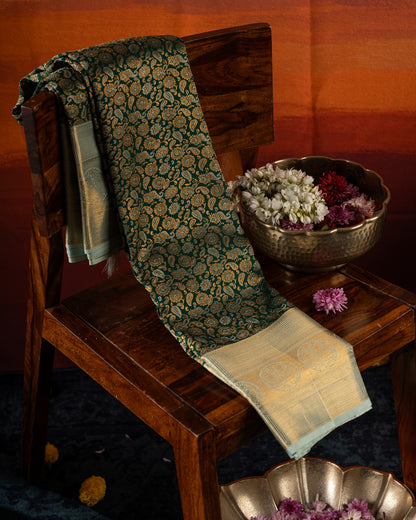 Kanchipuram Silk Brocade Bottle Green Saree