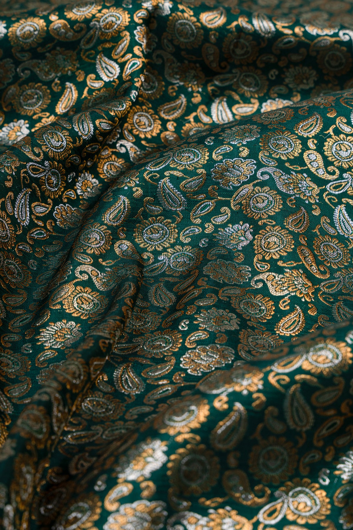 Kanchipuram Silk Brocade Bottle Green Saree