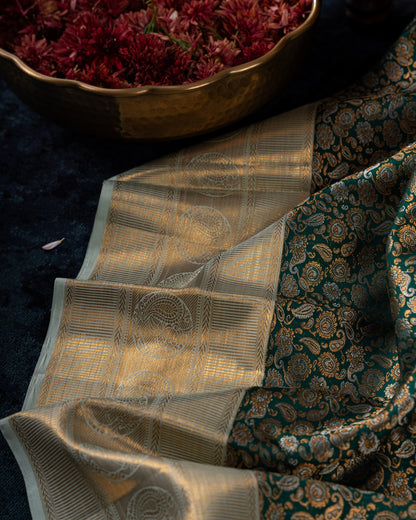 Kanchipuram Silk Brocade Bottle Green Saree