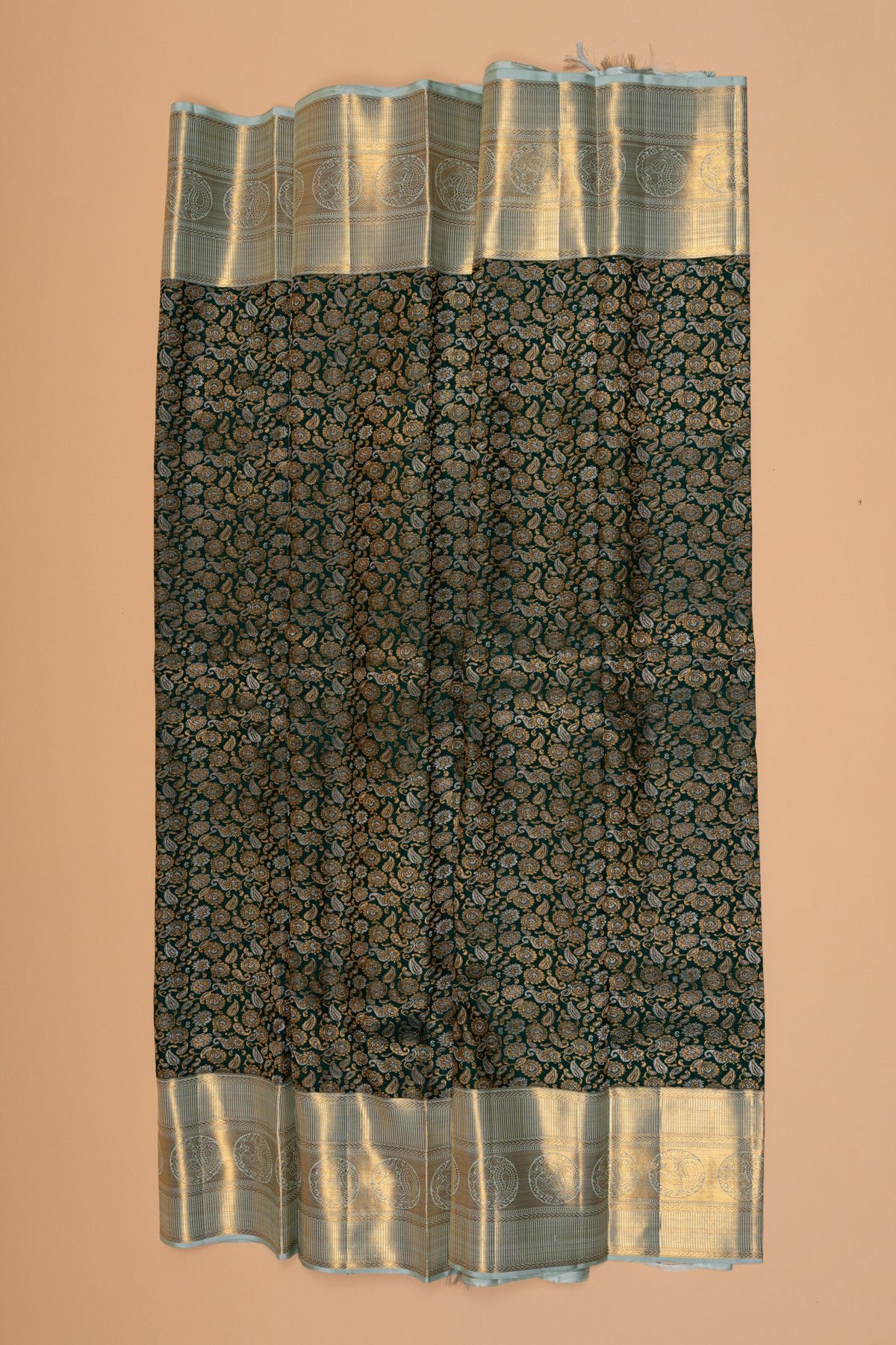 Kanchipuram Silk Brocade Bottle Green Saree