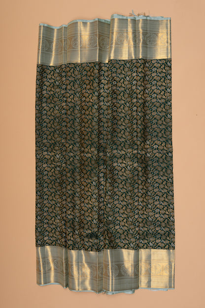 Kanchipuram Silk Brocade Bottle Green Saree