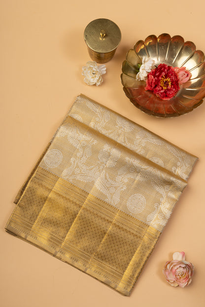 Kanchipuram Silk Tissue Brocade Beige Gold Saree