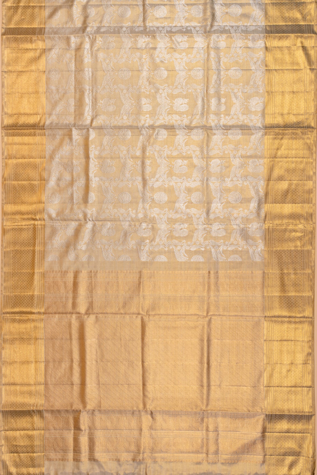 Kanchipuram Silk Tissue Brocade Beige Gold Saree